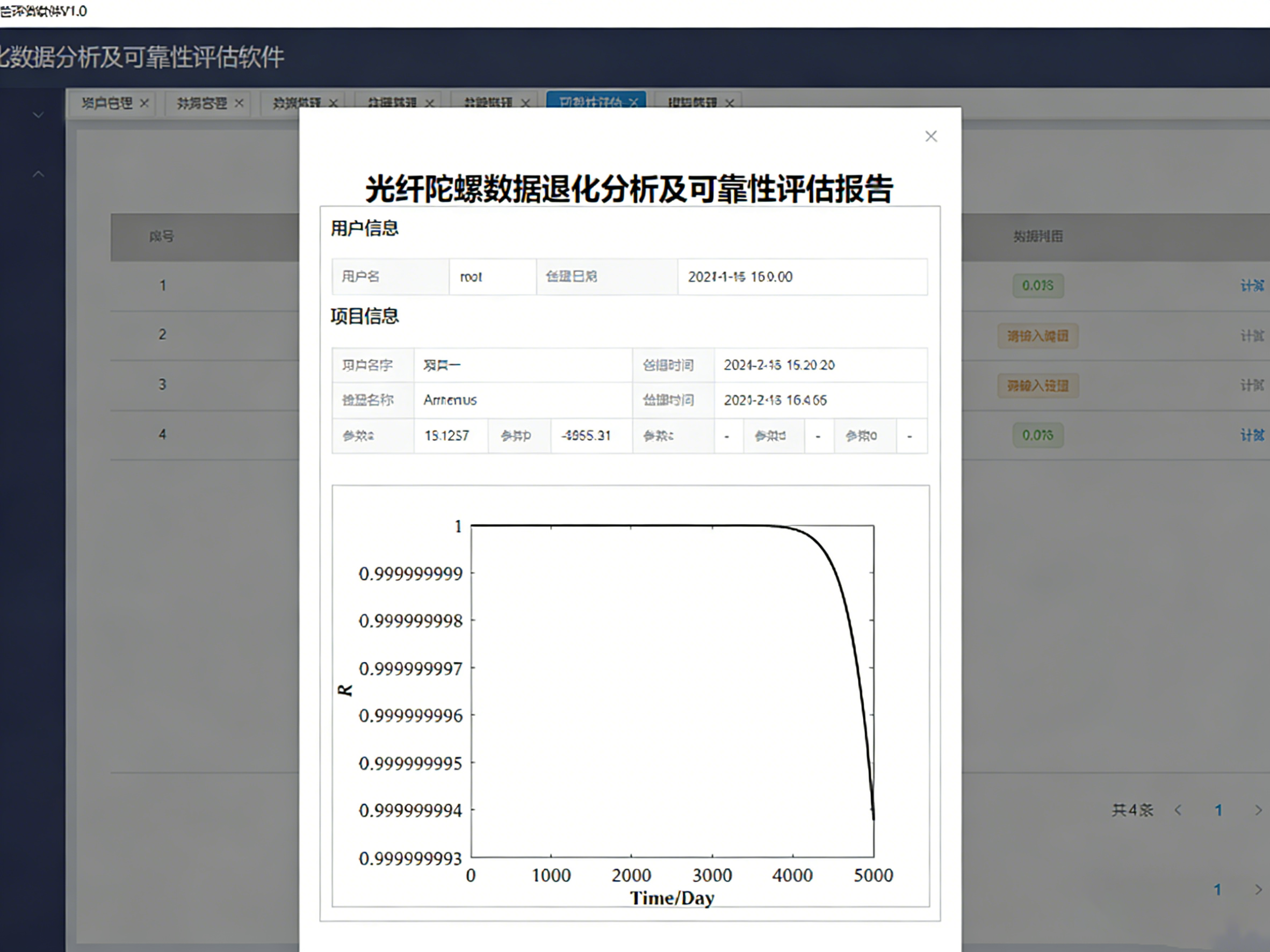 光纤陀螺退化数据分析及可靠性评估软件
